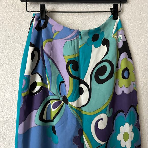 Vintage Silk Club Collection Floral Midi Wrap Silk Skirt Blue Size 4 - Picture 4 of 6